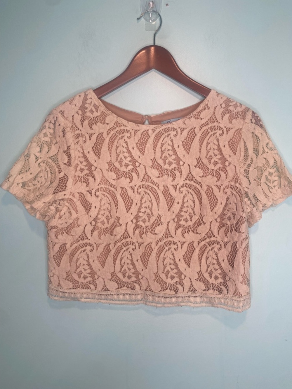 She + Sky Cream Lace Crop Top Size Large | Sheer Floral Lace Boho Romantic